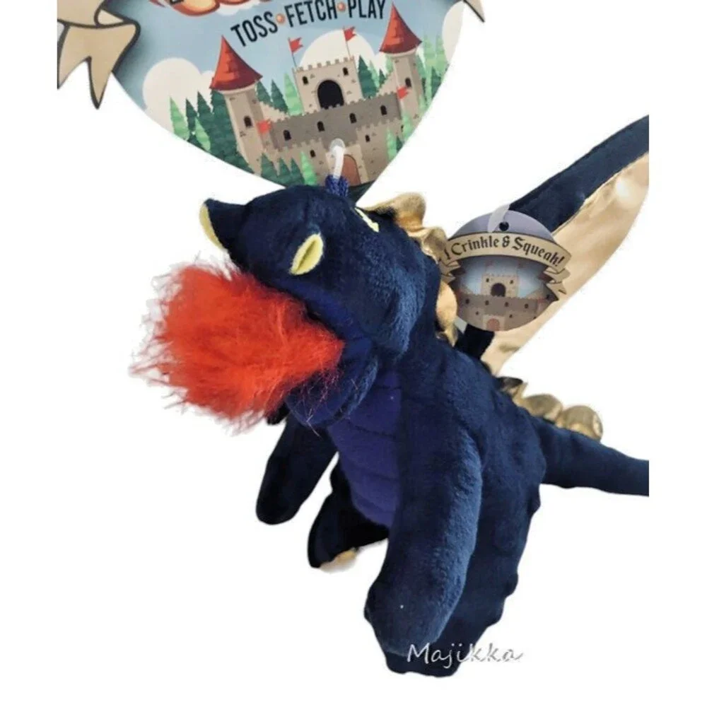 Fire Breathing Dragon Dog Toy Bow Wow Pet Cuddle Toss Fetch Play Squeak Crinkle